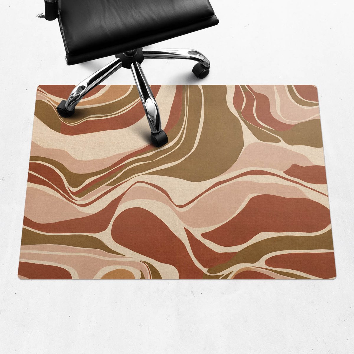 Wallfluent - Vloerbeschermer Abstracte Golven - 100x70 cm - Beige Bureau Stoel Mat - Rechthoekig - Vloerbeschermer Groot-Stoel Mat-Werkplekdecoraties - Boho-patroon