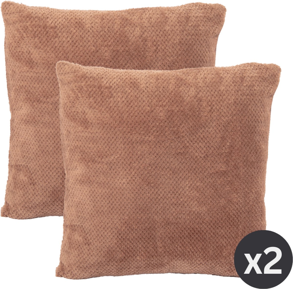 Tiseco Kussen PIPPA (gevuld) - SET/2 - Zachte Jacquard Flanel - 45x45 cm - bruin
