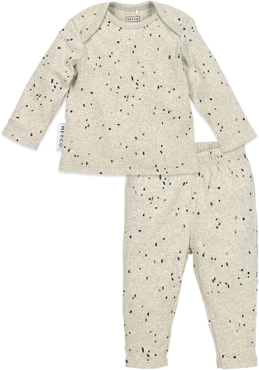 Meyco Baby Rib Mini Spot Pyjama - Sand Melange - 62/68