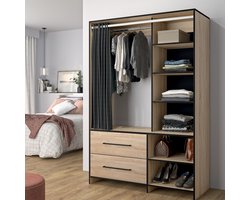 Kledingkast Jungo 122cm 2 lades - eik/zwart