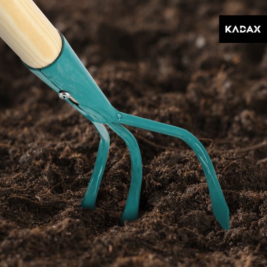 KADAX Grubber, cultivator voor dames, tuingereedschap van staal, tuinhaak met lange steel, handrubber, ergonomische bloemenklauw voor het losmaken van de vloer, bloemenhark (3 tanden, met houten steel) van Merkloos	 — afbeelding 5