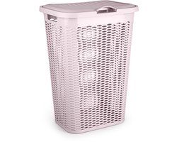 Plasticforte Wasmand Ventilation - met deksel - roze - kunststof - 51 liter - 43 x 35 x 61 cm - Badkamer - Wasgoed - Nieuw design - Zeer stevig