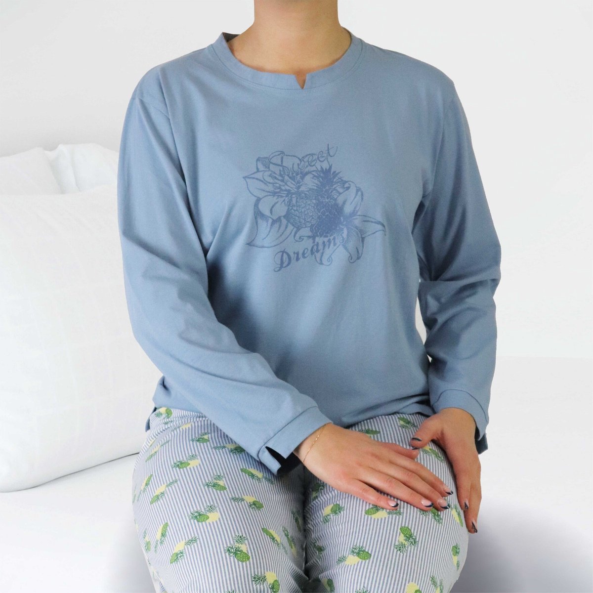 Irresistible Dames Pyjama - Ananas Motief - Katoen - Blauw - Maat L