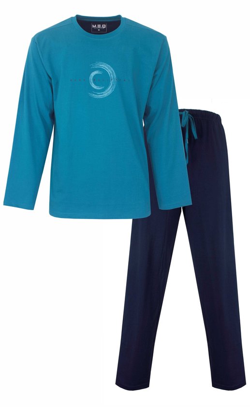 Pyjama homme MEQ - Manches longues - Col rond - Vert Aqua - Taille M