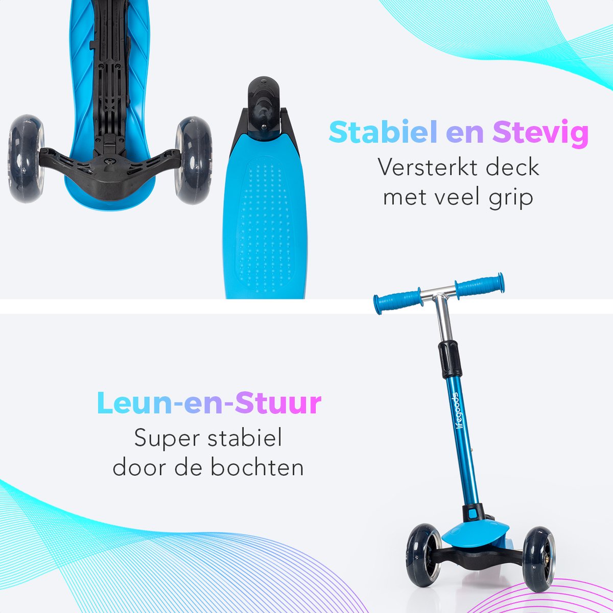 LifeGoods Kinderstep - Step 2-5 Jaar - 3 Lichtgevende LED Wielen - Hoogte Verstelbaar - Jongens/Meisjes - Blauw — afbeelding 3