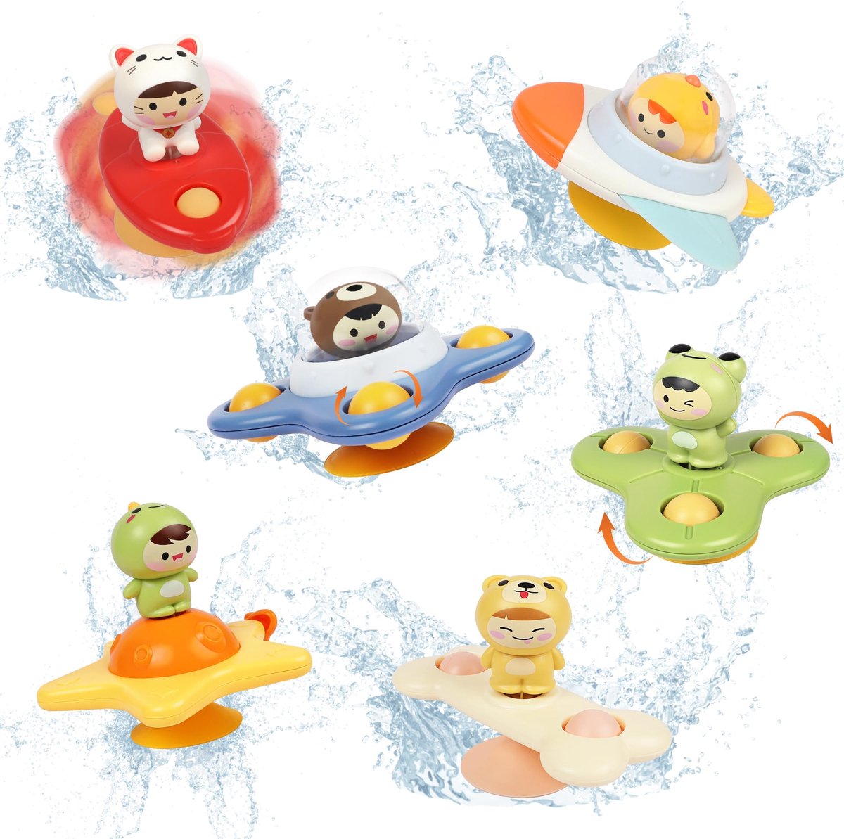 Image of 6 stuks zuignap spinner speelgoed voor jongens en meisjes van 1, 2 en 3 jaar oud, badspeelgoed voor peuters van 1 tot 3 jaar, reisspeelgoed voor kinderen, autoritten, vliegreizen, nieuwe tol als babycadeau