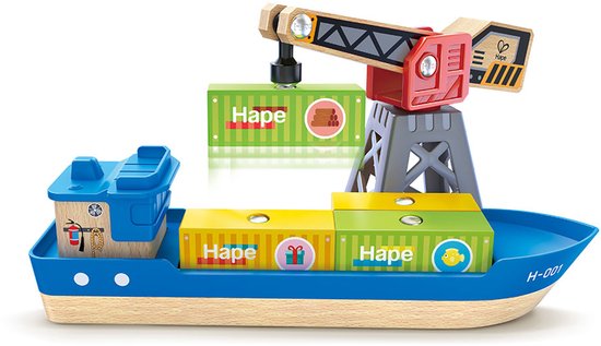 Houten treinbaan kraan en schip - Hape - vanaf 3 jaar