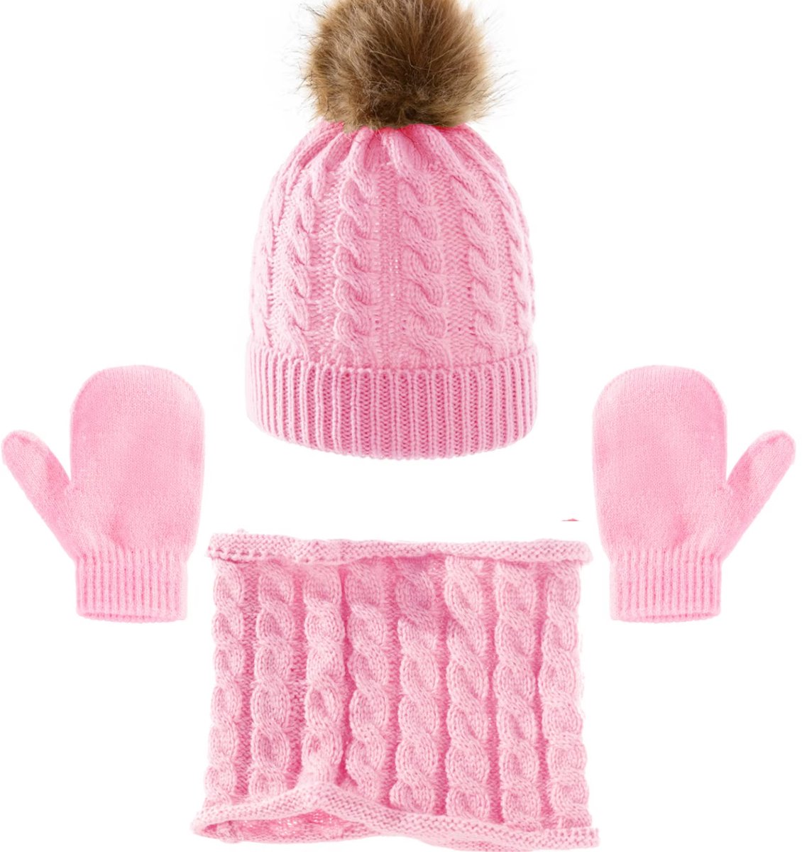 3-delige Kind Winterset – Gebreide Muts, Sjaal & Wanten – Warme Outdoor Set voor Peuters en Kinderen – Huidvriendelijke Handschoenen – Jongens & Meisjes – Kinder Winteraccessoires – Warme Nekwarmer & Handschoenen