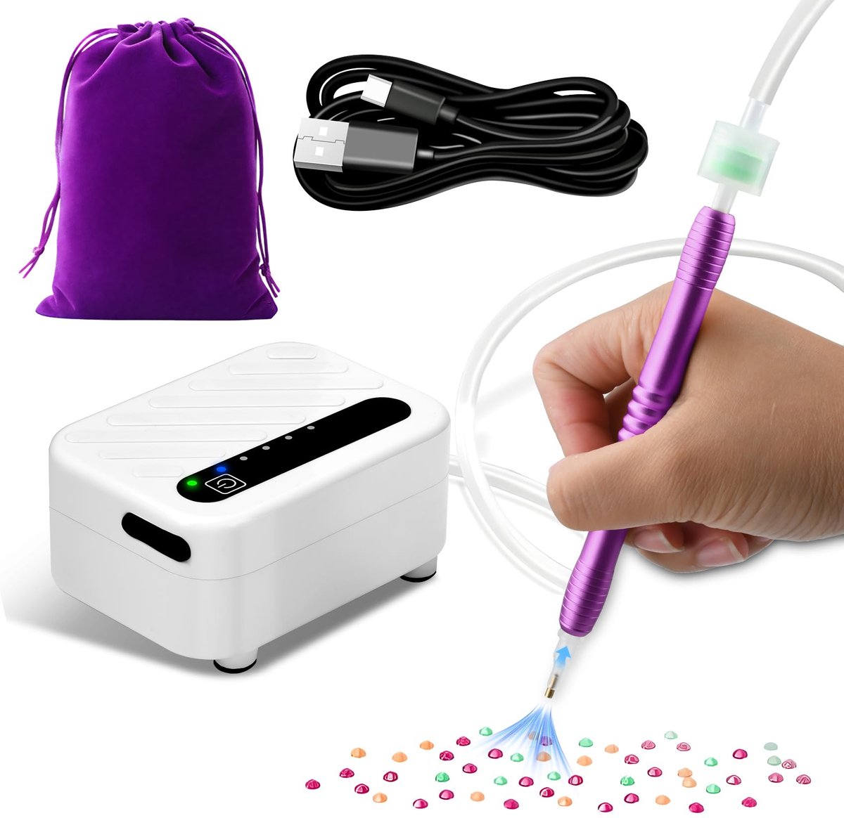 Elektrische Diamond Painting Pen - Draadloos Vacuüm - Oplaadbaar - Met Vacuümpomp, Accessoires Set en Opbergtas - Paars
