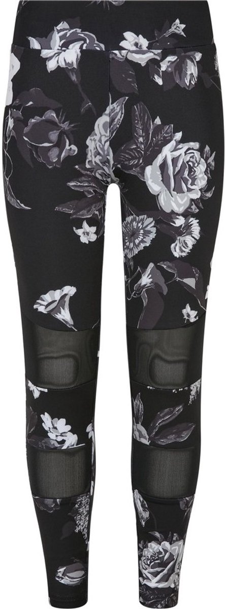 Urban Classics Tech Mesh AOP dark flower Kinder Legging Kids 122/128 Zwart
