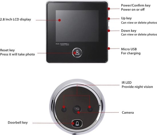 QPFO® Digitale Deurspion met Camera - Deurcamera met Foto-opname en Nachtzicht - Lange Batterijduur — afbeelding 5