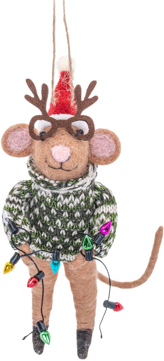 Sass & Belle Kersthanger Party Mouse - Sass & Belle groen