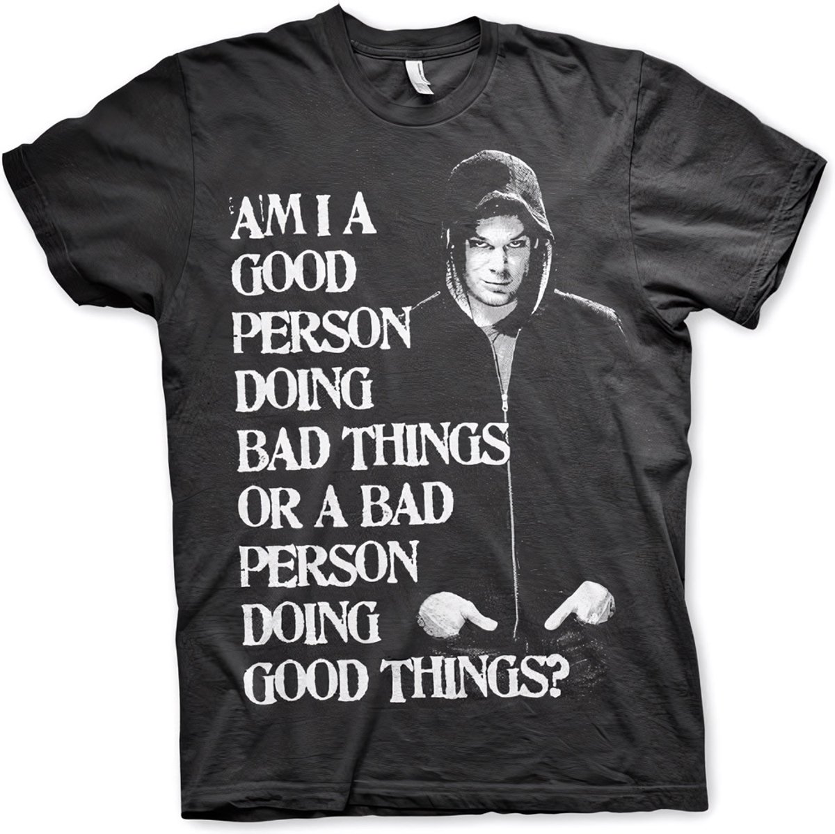 Dexter Heren Tshirt -S- Bad Person Doing Good Things Zwart