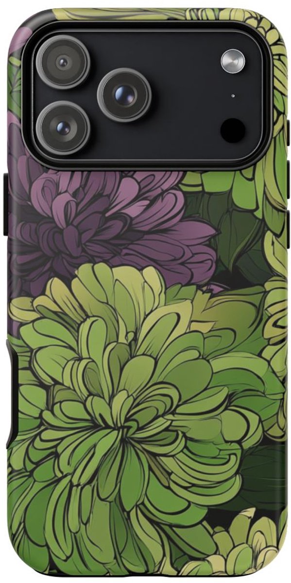 Groen-Paarse Chrysantenprint – Telefoonhoesje Geschikt voor iPhone 17 Pro Max