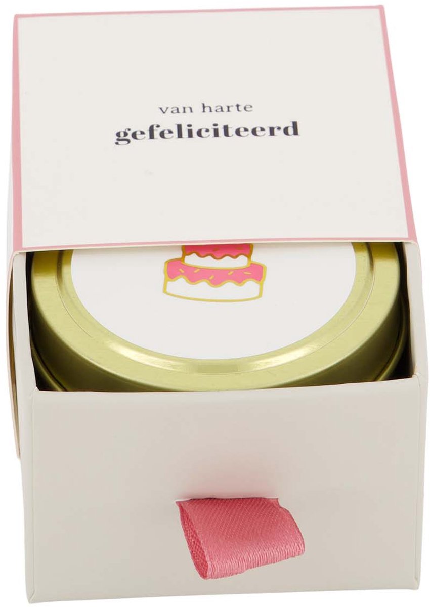 Zusss Geurkaars Tinnen In Schuifdoosje Gefeliciteerd Taart Wit/Roze Wit