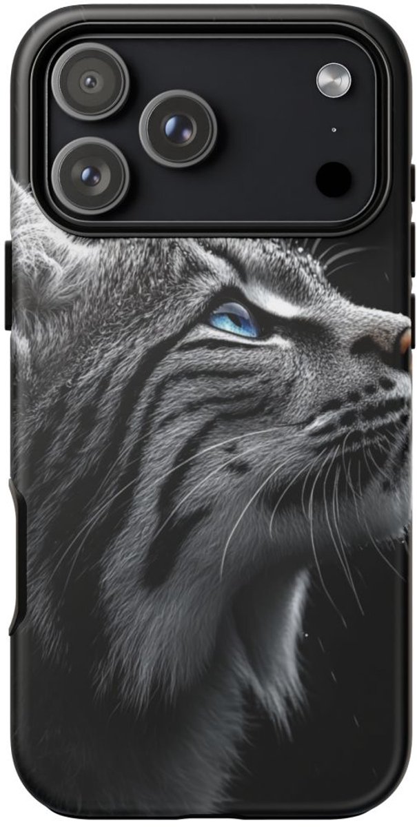 Zwart-Witte Lynx met Blauwe Ogen – Telefoonhoesje Geschikt voor iPhone 17 Pro Max