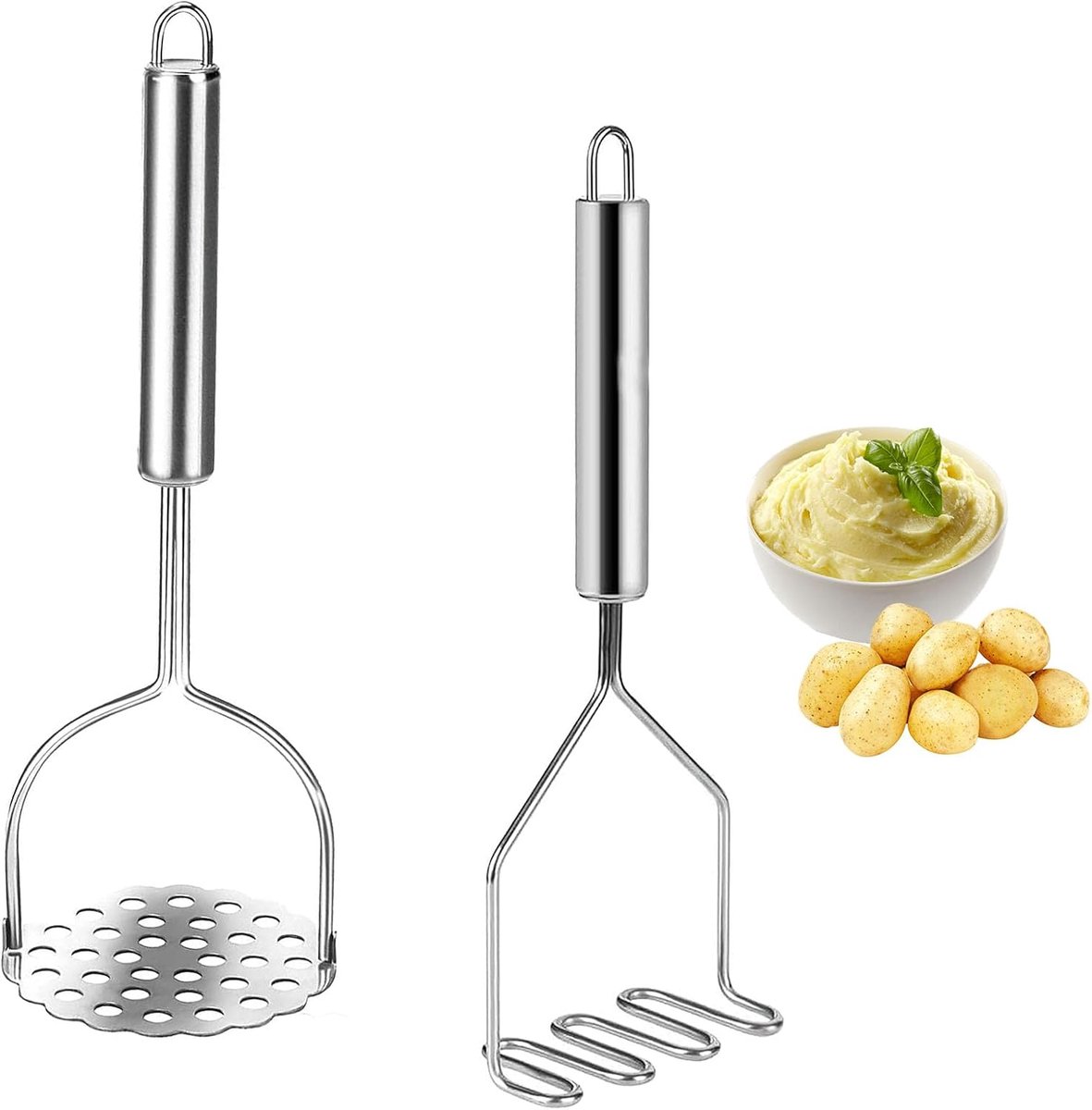 Potato Masher - 2 Stuks - RVS Aardappelstamper voor Fruit en Groenten - Keukenaccessoires