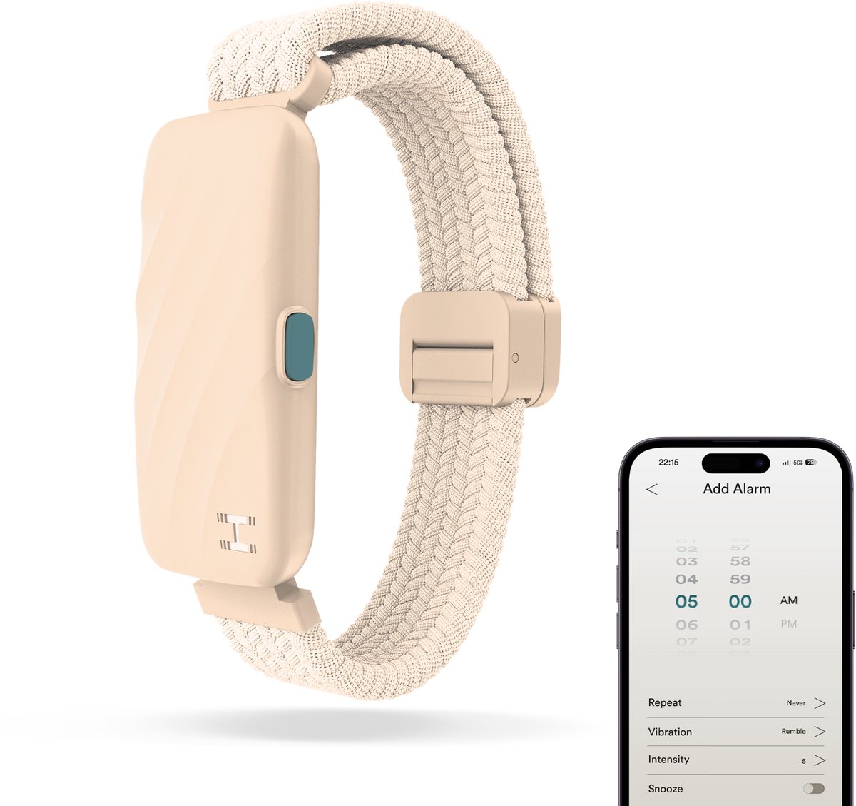 HoMedics Wakeband Trillingsalarm Armband Wekker - 9 Alarm en Vibratie Instellingen - Stille Trilwekker - Vibratiealarm - App - 68 uur Batterijduur - Cream