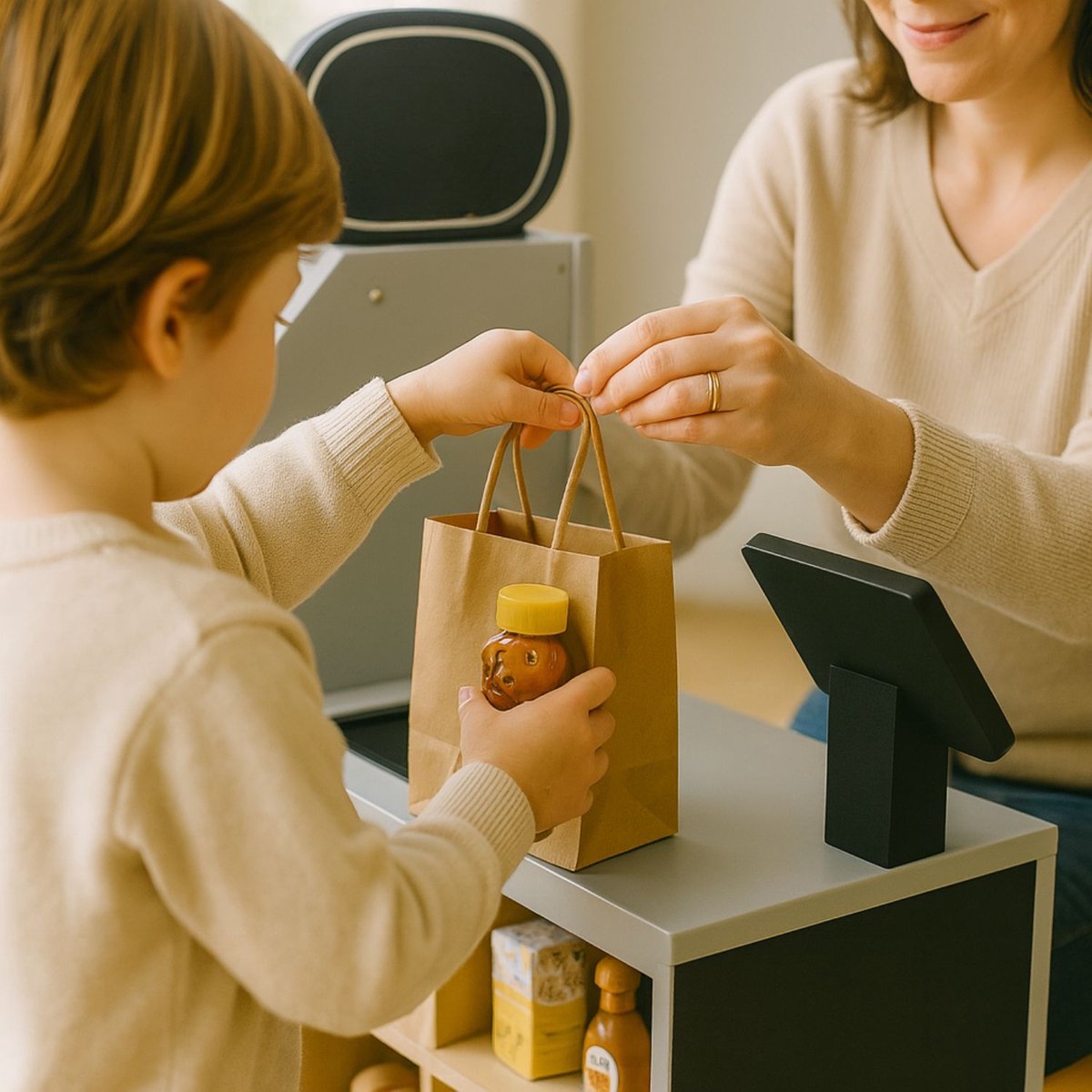 Maxx Kidz Houten Speelgoed Winkeltje – Supermarkt met 56 Accessoires – Inclusief Kassa, Groente, Fruit & Meer – Inclusief hoek – Houten Winkel vanaf 3 Jaar — afbeelding 7