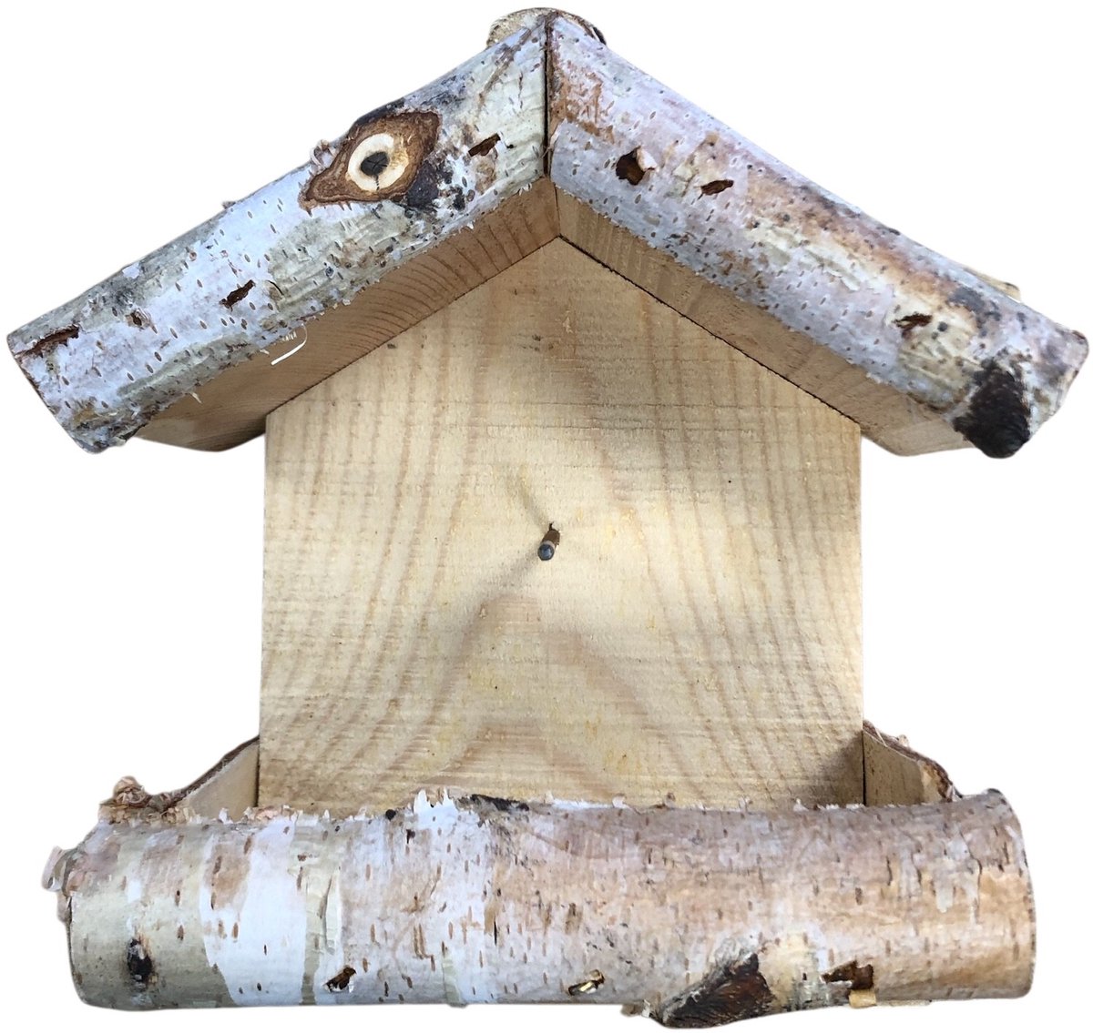 Dutchlander Vogelvoedertafel – Muurbevestiging – Berken met Dakje van stro – 19x19x9 cm