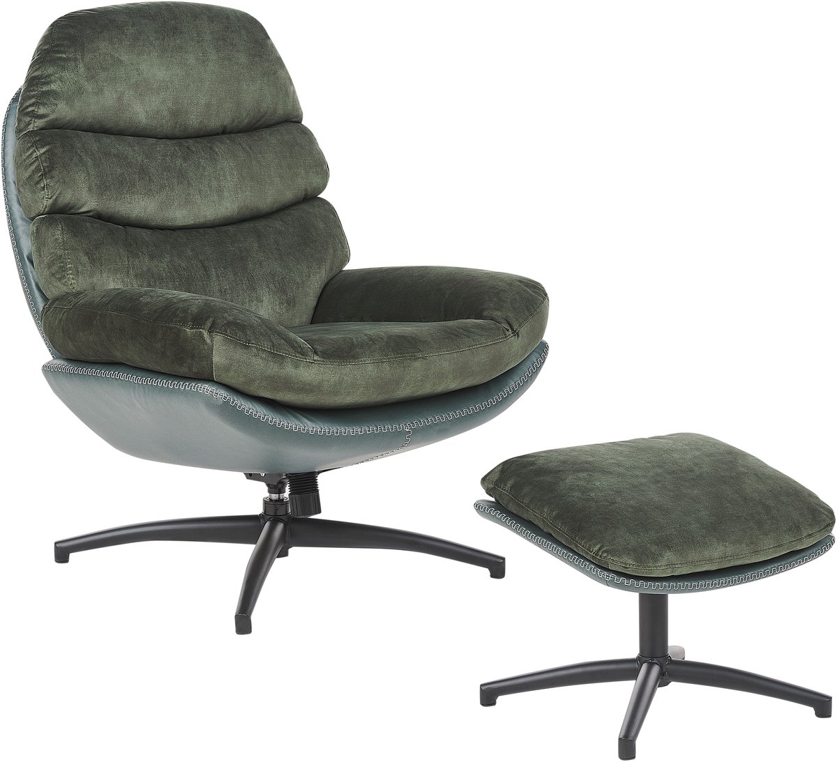 EIDE - Fauteuil met hocker - Donkergroen - Fluweel