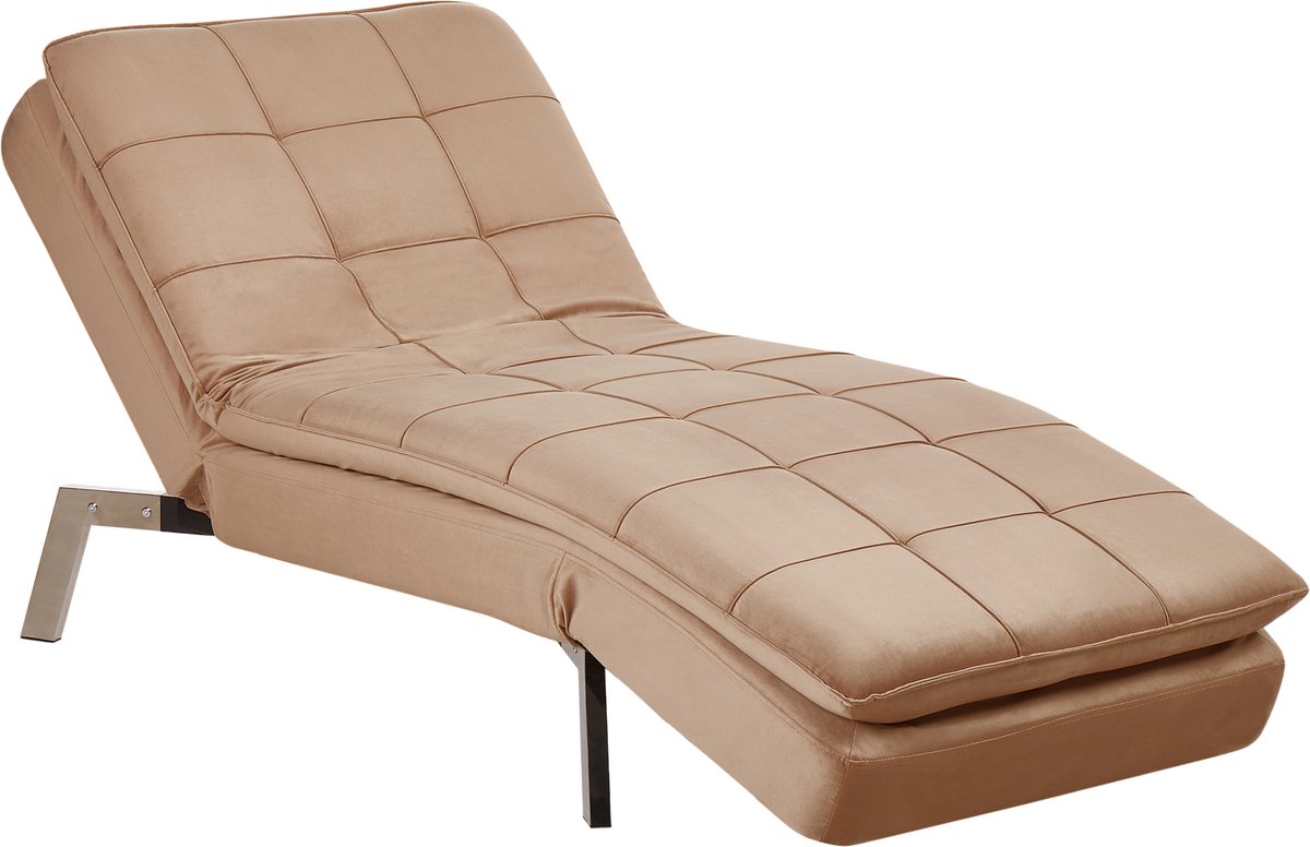 Beliani LOIRET - Chaise longue - Lichtbruin - Fluweel