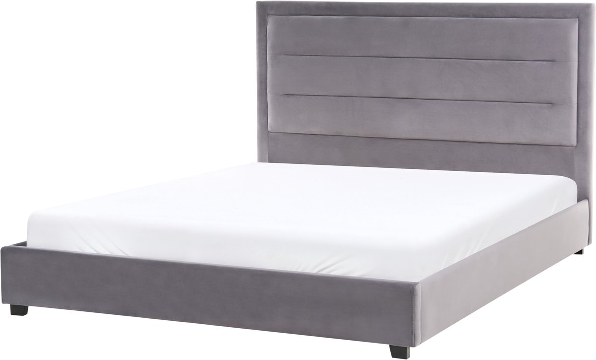 Beliani ROUEN - Tweepersoonsbed - Donkergrijs - 160 x 200 cm - Fluweel
