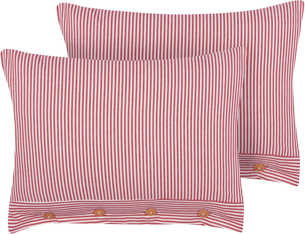 Beliani AALITA - Sierkussen set van 2 - Rood/Wit - 40 x 60 cm - Katoen