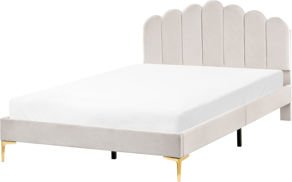 SAUVIAN - Bed - Gebroken wit - 140 x 200 cm - Fluweel