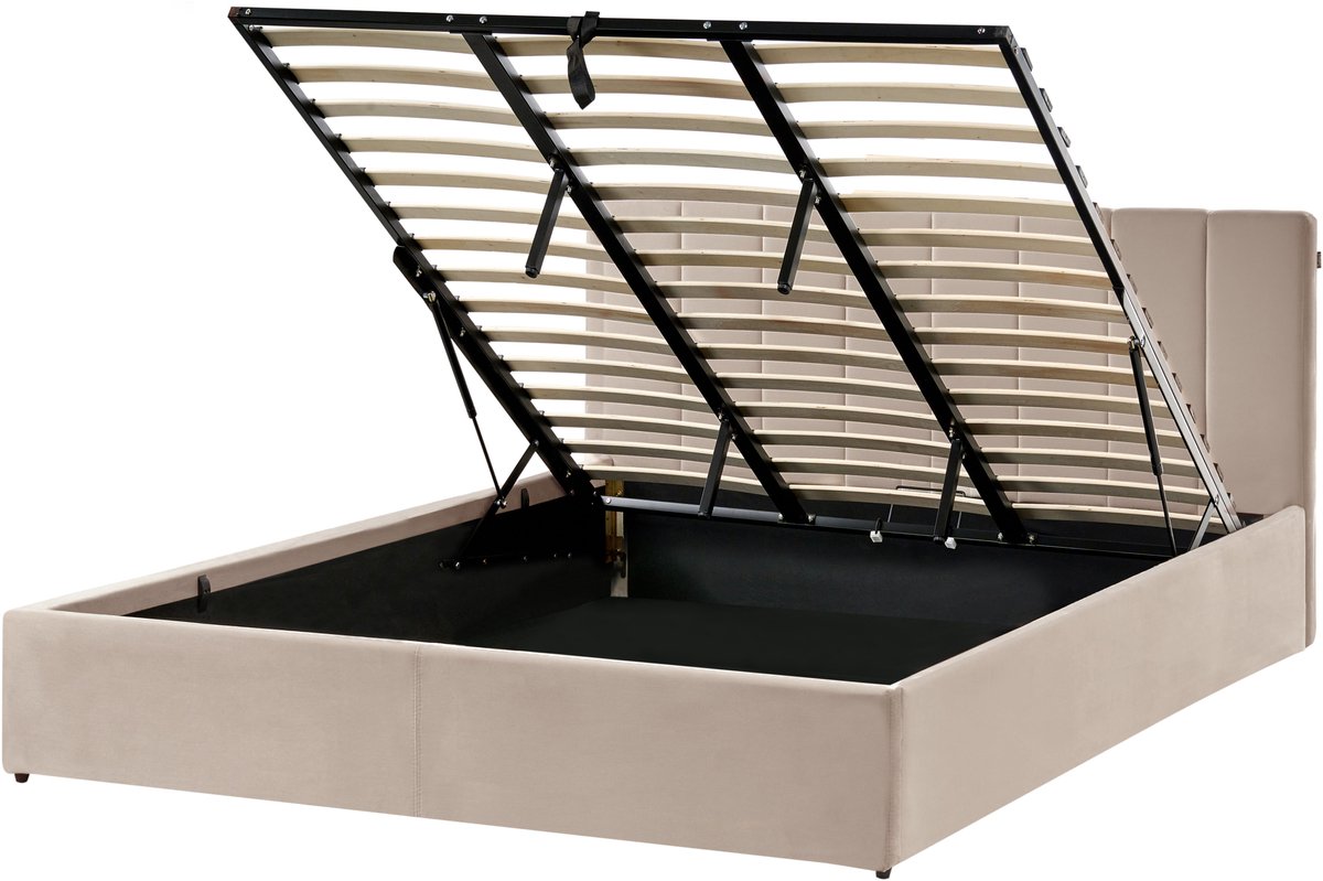 Beliani DREUX - Bed met opbergruimte - Taupe - 180 x 200 cm - Fluweel Beige