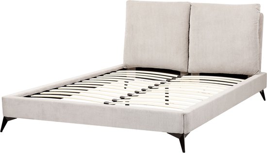 MELLE - Lit double - Beige clair - 140 x 200 cm - Velours côtelé