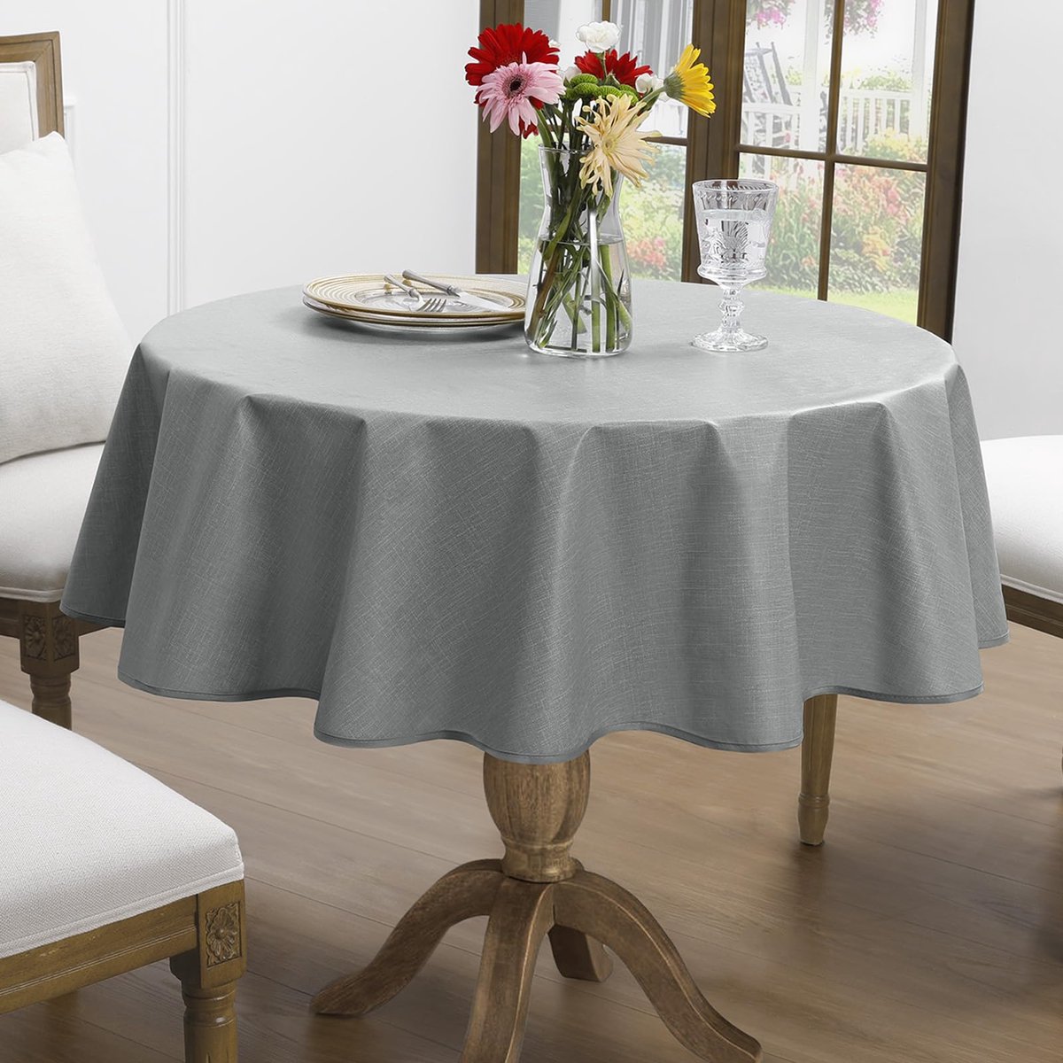 Azomor® Weerbestendig ronde tafelkleed met linnenlook voor buitengebruik
