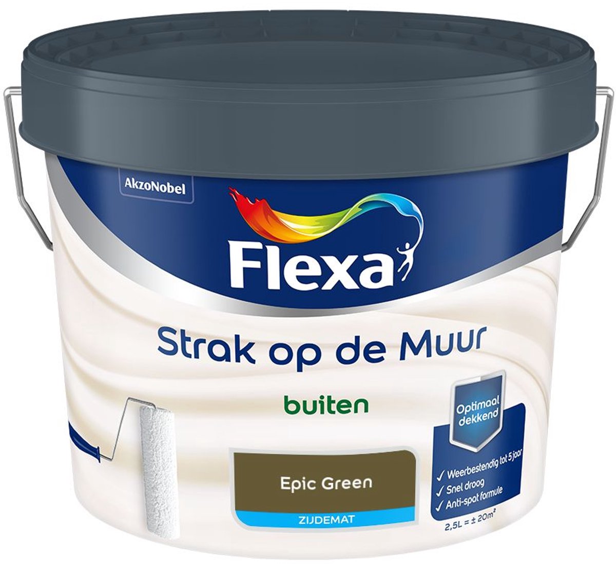 Flexa - Strak op de Muur Buiten Muurverf Zijdemat - Epic Green - Mengverf - 2.5 L
