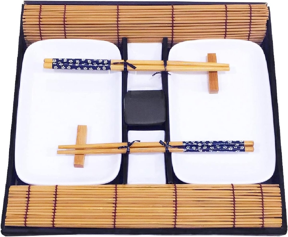 Sushi Bordenset 10 Stuks - Compleet met Bamboe Placemats en Eetstokjes