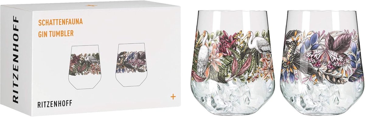 Gin-glas set van 2 - Longdrinkglazen met kleurrijke nachttuin motieven - 700 ml