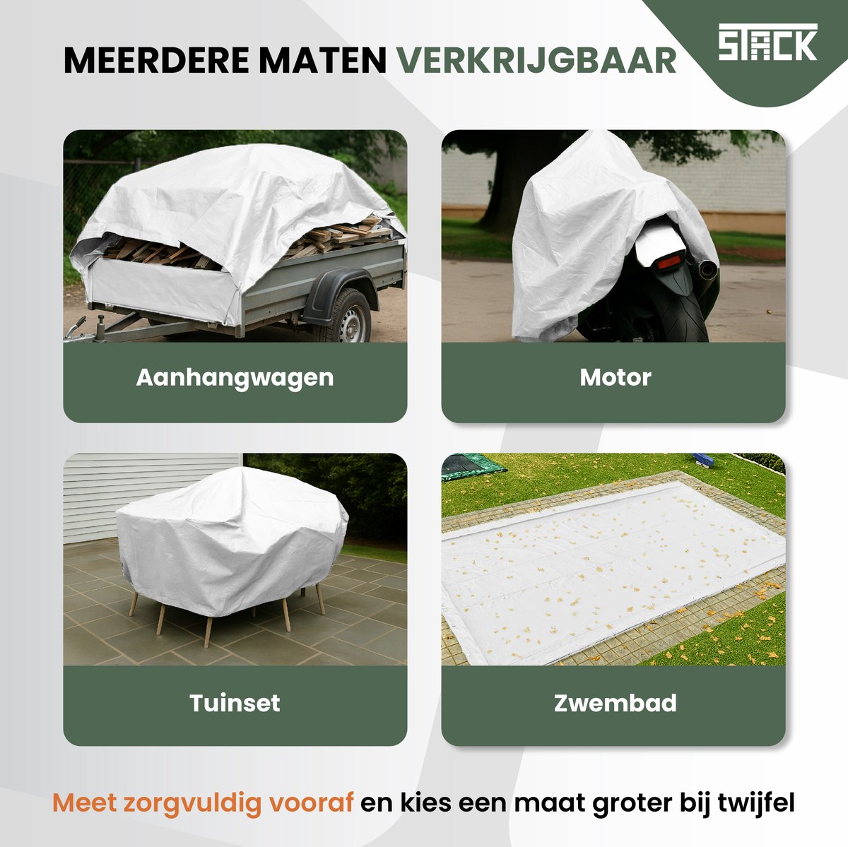 STACK® Extra Sterk Afdekzeil - 5x6m - Wit - 150G/M2 - Waterdicht Bouwzeil & Zeildoek - Zeil Met Ringen - Beschermhoes & Afdekhoes voor Zwembad,Tuin Set,Motor,Scooter,Fietsen,Aanhangwagen,Scootmobiel,BBQ accesoires - Auto Hoes Bescherming — afbeelding 5