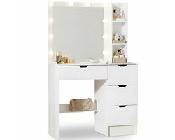 Zenzee Kaptafel – Make up tafel met spiegel – Hollywood spiegel - LED verlichting – Toillettafel – Veel opbergruimte – Wit