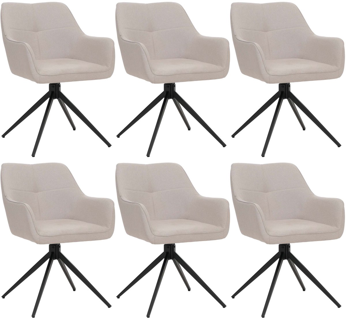 Set van 6 eetkamerstoelen MCW-O47, armleuning keukenstoel, draaibaar met automatische terugvering, stof/textiel (270g/m²) ~ crèmewit