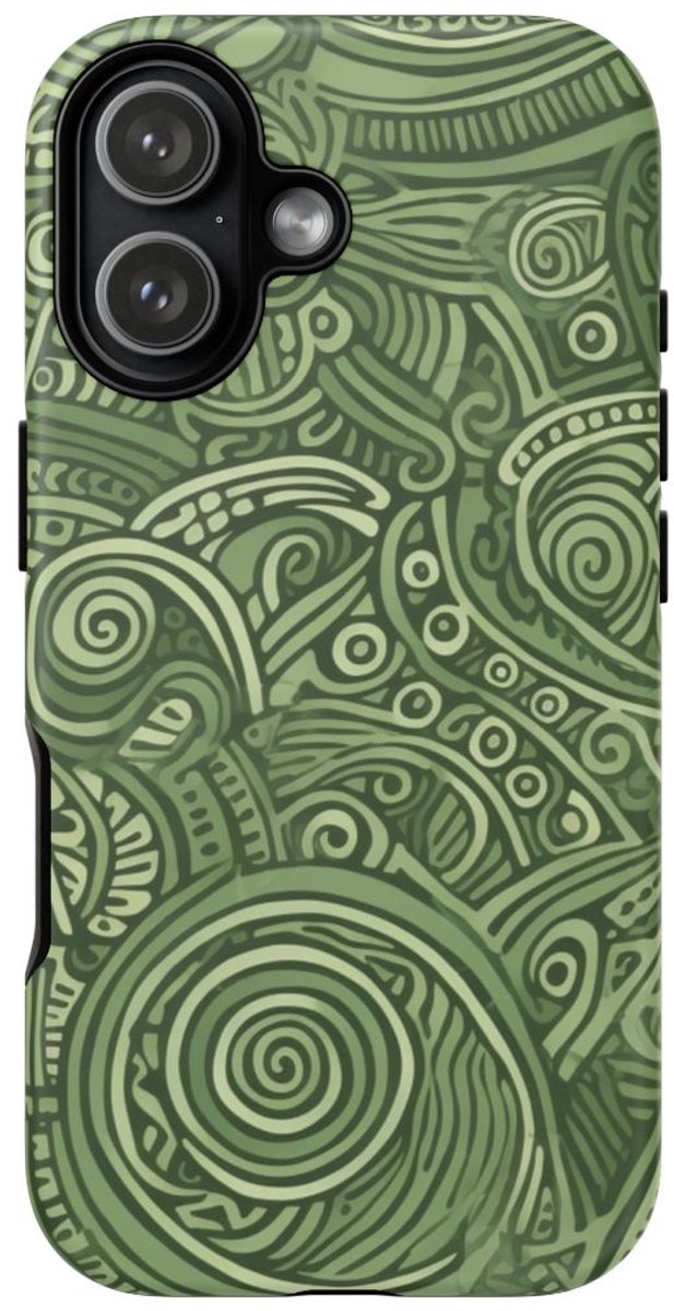Abstract Groen Tribal Doodle Patroon – Telefoonhoesje Geschikt voor iPhone 17