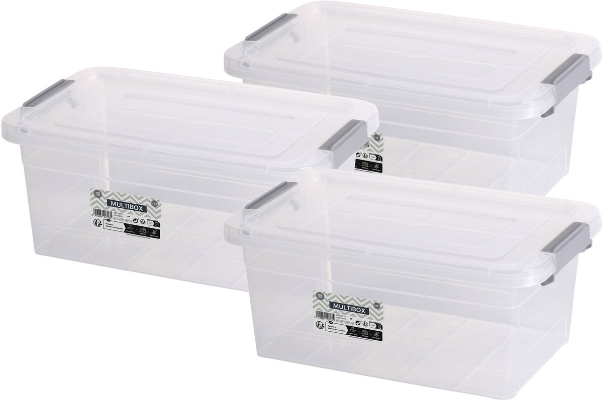 Urban Living Opberg box - 3x - 5,25 liter - 30 x 20 x 13 cm - deksel en clips - waterdicht - tuin/schuur/kast