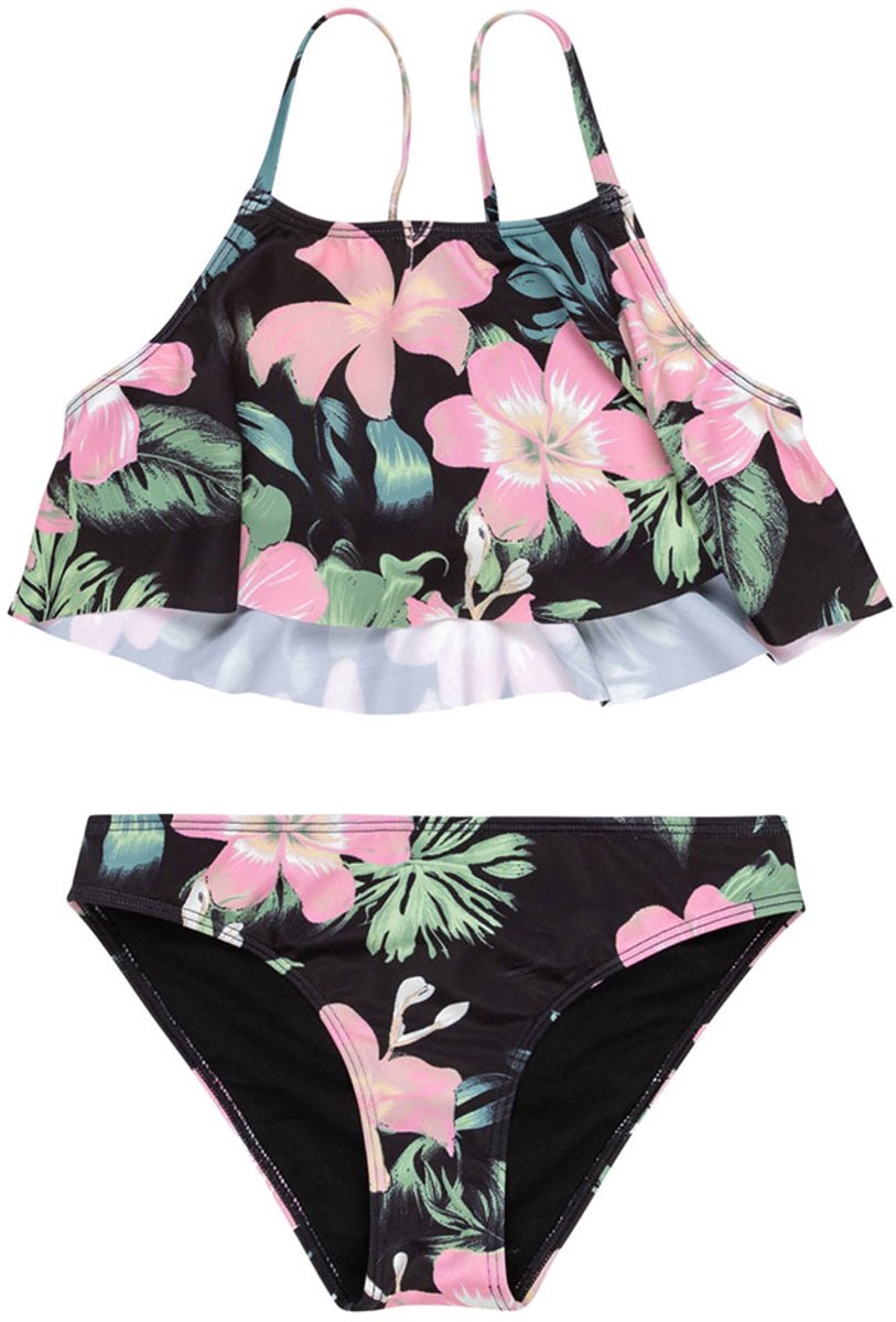 Roxy Shadow Floral Flutter Bikini 12 Years Meisjes Antraciet