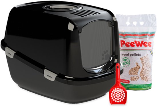 PeeWee XXL kattenbak EcoDome Startpakket Antraciet/Grijs - 66,5 x 48,5 x 46,5 cm