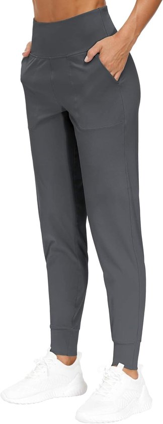 Sanpetix Capri dameslegging met zakken, 3/4 sportlegging voor dames, hoge taille, voor yoga, fitness, fietsen, grijs, L/XL