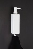 By Bresi - zeepdispenser 1 - Mat Wit - Brushed RVS - Hangend - Zeepdispenser Wandmontage - Zeepdispensers - Zeeppompje - Shampoo dispenser - Wandmontage met handdoekhaakje