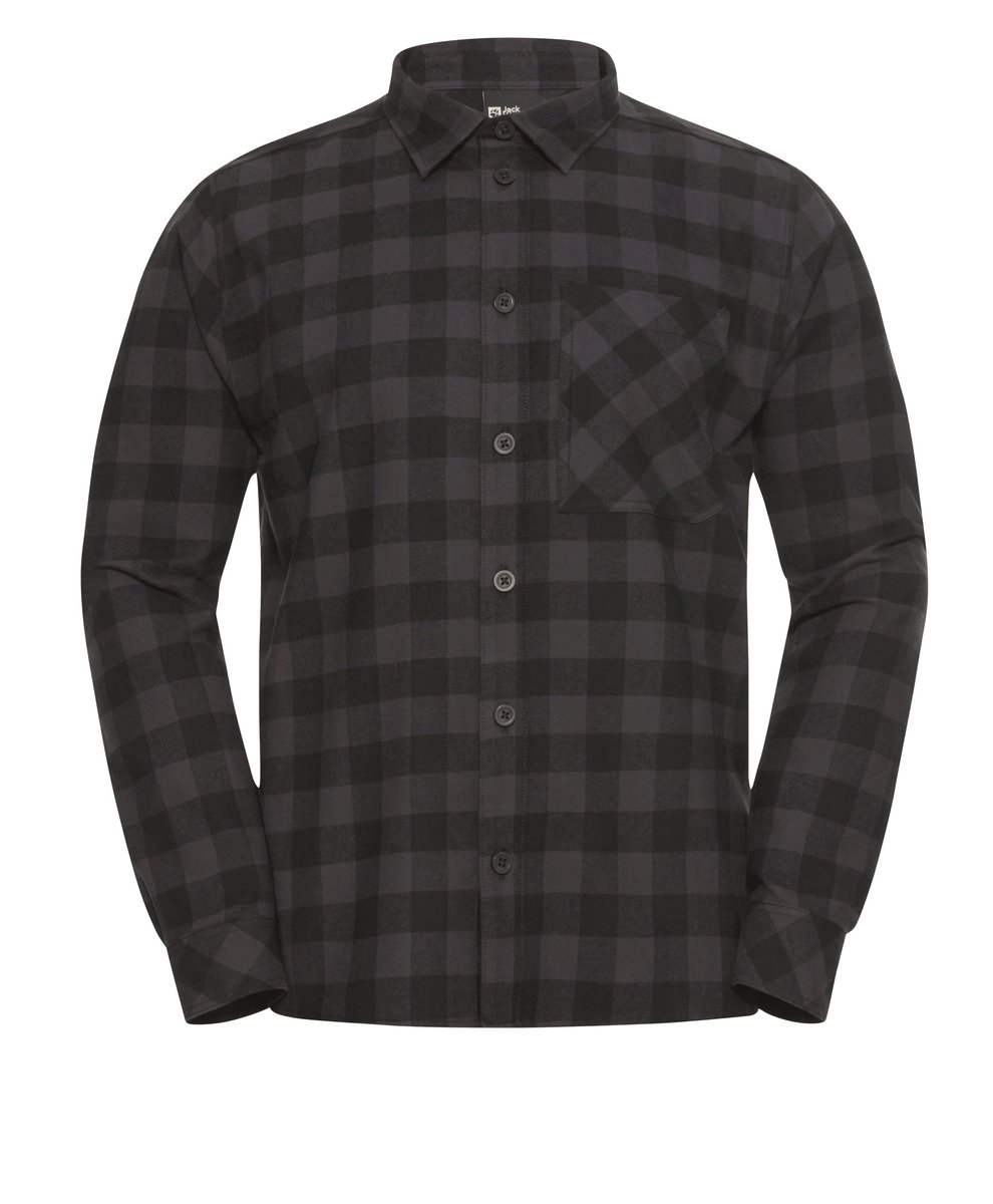 Jack Wolfskin Lite Flannel Shirt Men Blouse Heren Check Zwart