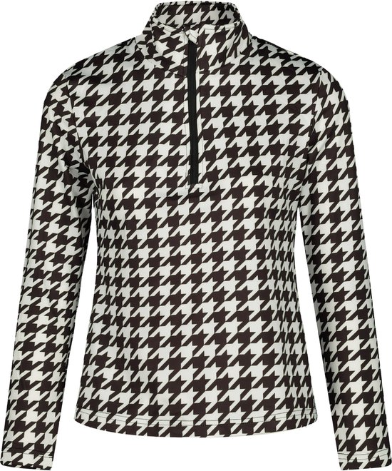 Emski - Dames skipully - zwart/wit print - pullover met kwart rits, lange mouwen - wintersport kleding