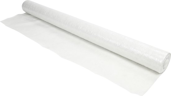 Wit afdekvilt uitgerold op een rol, met een lichte textuur.