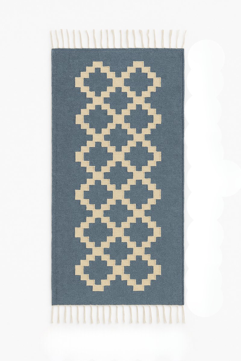 Kelima Handgemaakt Wollen Vloerkleed - 70x140 cm - 100% Natuurlijk - Senon Grijs diamantmotief