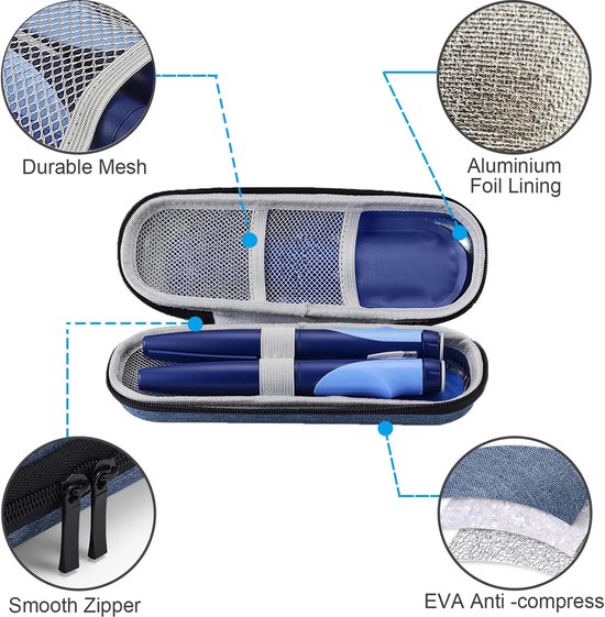 koeltas- koeltasje klein- Koelbox voor insulinepennen - met 2 herbruikbare koelelementen - Geïsoleerde koelbox voor diabetesmedicatie - voor insulinepennen en andere diabetesbenodigdheden - voor dagelijks gebruik en reizen (blauw) van ZHONGJIAN — afbeelding 4