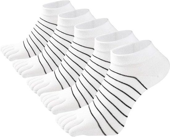5 paar - Teensokken - Toe socks - Yoga sokken - katoenen teensokken voor dames - Runner teensokken - Runner Teensokken - Gladde teennaad - Katoen - Comfortabele Sokken - sportsokken - losse teensokken - ademende sportsokken - wit